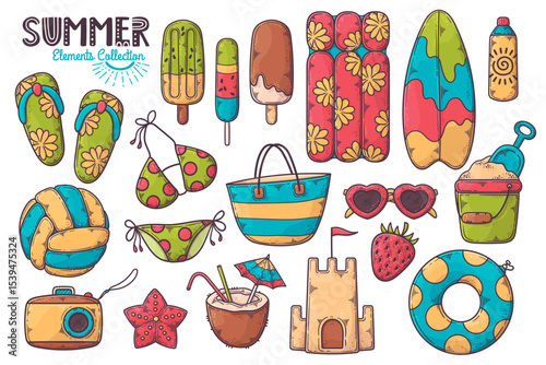 Hand drawn summer elements collection Vector.