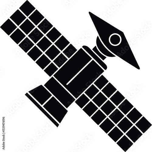 Simple black and white image Silhouette of satellite with solar panels deployed