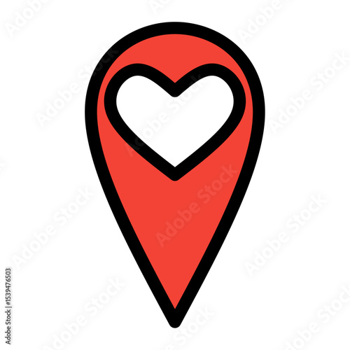A minimalist icon combining a location pin with a heart symbol inside. This vector-style design represents the concept of favorite places, romantic destinations, or meaningful locations.