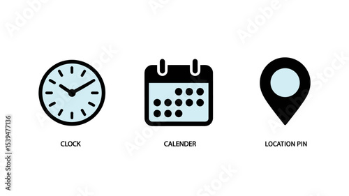 Location, Time & Date Icon Set – Modern Flat Symbols for Maps, Schedules, Calendar & GPS Apps