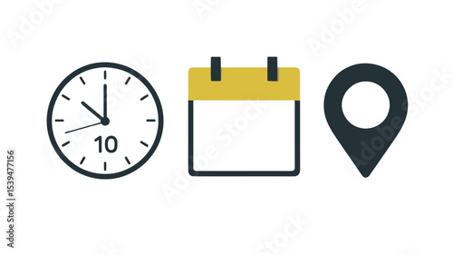 Location, Time & Date Icon Set – Modern Flat Symbols for Maps, Schedules, Calendar & GPS Apps