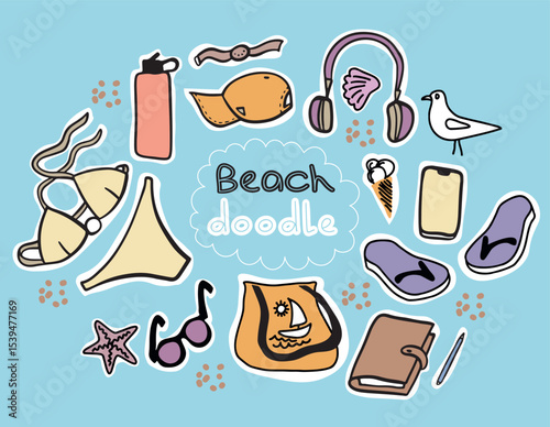 Hand Drawn Tropical Travel Icons and Accessories