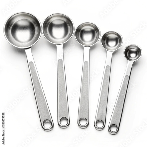 Set of stainless steel measuring spoons isolated on white background