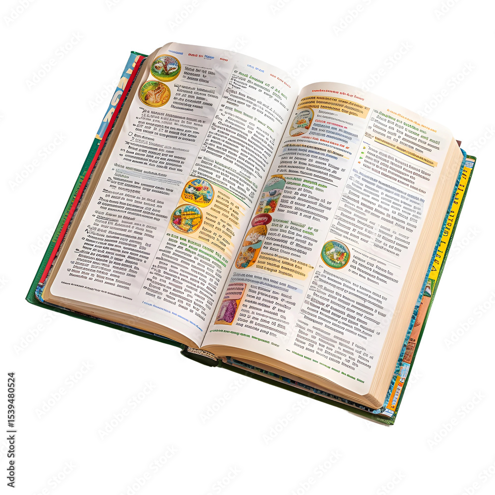 Fototapeta premium Open study Bible with highlighted text isolated on transparent background