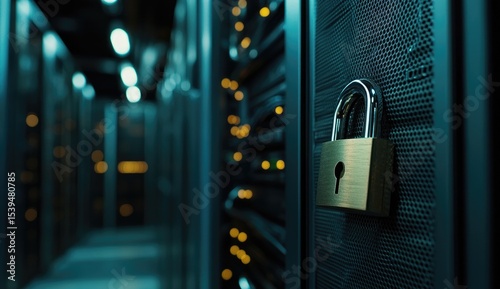 Locked server rack in a dark data center