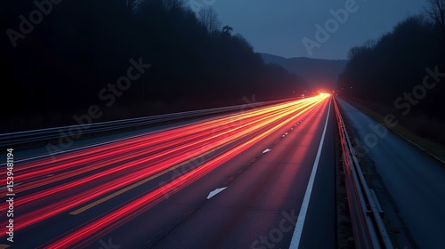 Night city traffic with blurred cars and long exposure light trails on an evening highway - capturing fast transit, high-speed motion, and the dynamic energy of urban transportation.