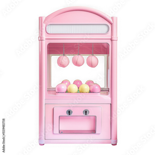 Pink claw machine arcade game isolated on transparent background