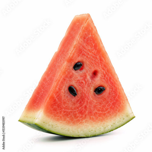 Watermelon slice displaying juicy red flesh with scattered black seeds summer refreshment