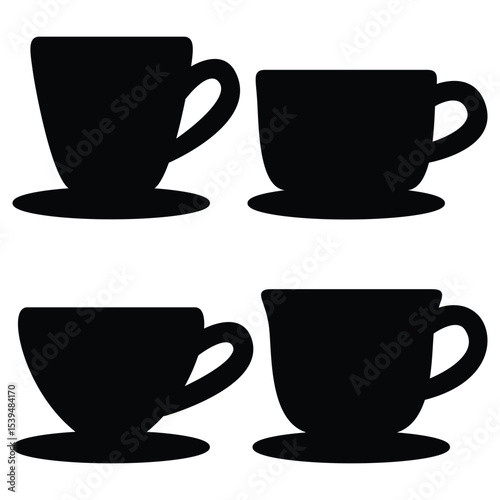 Set of Coffee Cup Silhouette Icons, Black Vector Collection for Cafe Menu Design.
