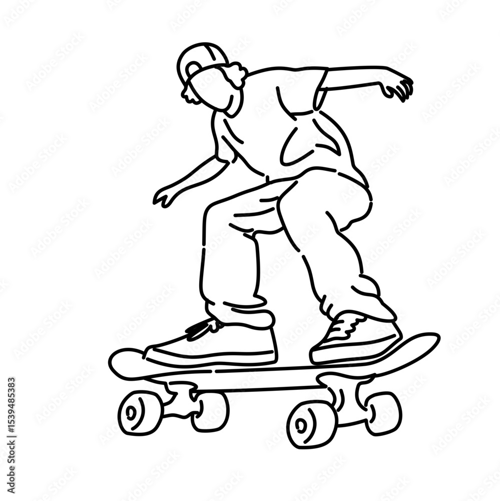 Obraz premium Coloring Line Art of Person Doing Skateboard Trick – Outdoor Sport Illustration for Book and Sticker Design