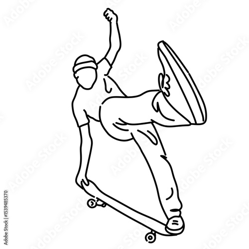 Coloring Line Art of Person Doing Skateboard Trick – Outdoor Sport Illustration for Book and Sticker Design