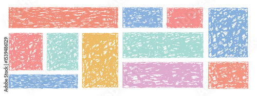 Set of rectangle frame box shape with brush crayon texture. Color vector background. Rectangle Brush stroke, grunge box. Organic grunge text boxes, geometric shapes or empty Brush grunge frame box.