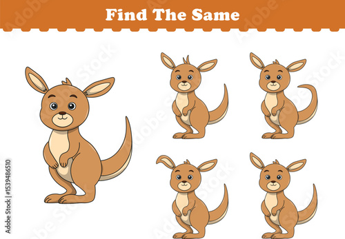 Funny cartoon kangaroo. Find same pictures. Educational game for children. Cartoon vector illustration