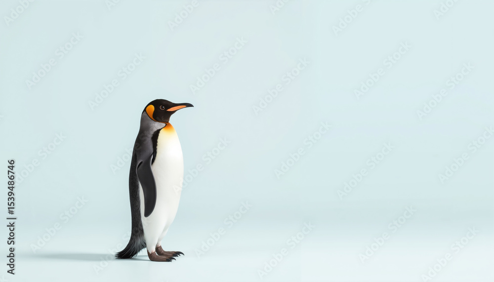 Naklejka premium Penguin standing on smooth surface with soft blue background 