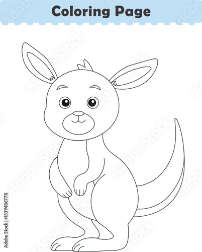 Funny cartoon kangaroo. Coloring pages. Vector illustration