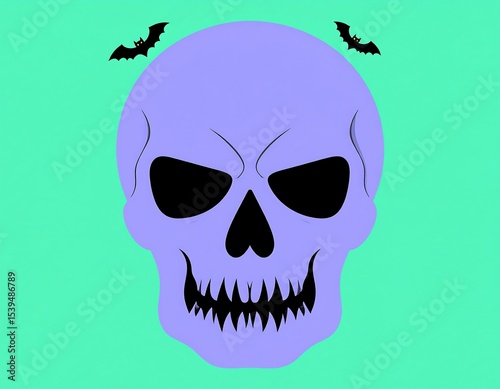 Purple Skull Halloween Bats Graphic.