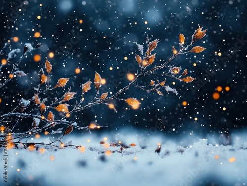 Winter wonderland scene with lights and snow