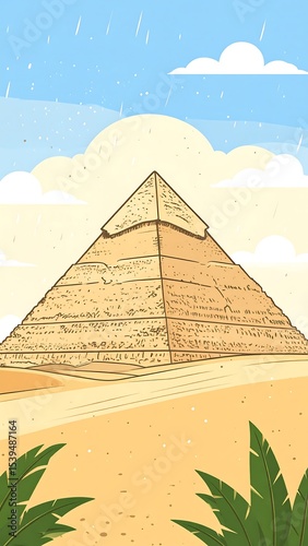 Pyramid Desert Landscape Illustration.