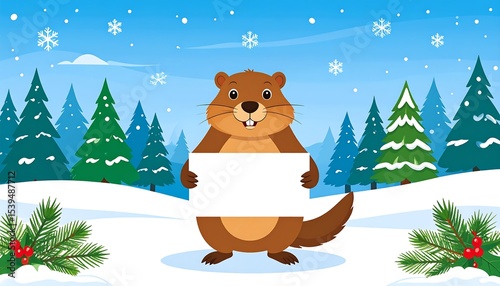Groundhog Winter Snow Blank Sign.