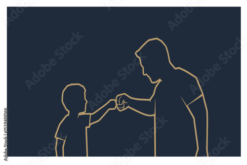 Father and Son Fist Bump A Simple Line Art Illustration of Bonding