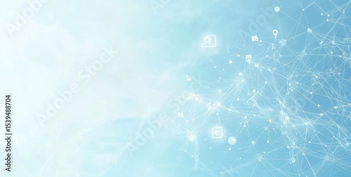 Light blue abstract network graphic with interconnected nodes and lines