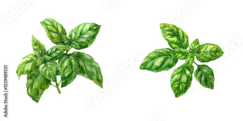 basil watercolor vector illustration