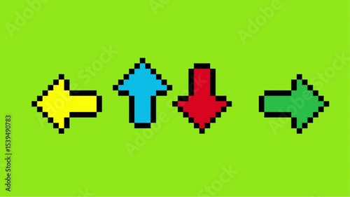 4 arrow pixel animation on green and white screen