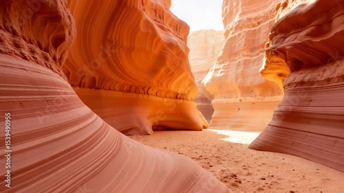 Colorful sandstone canyon with smooth rock formations and bright sunlight  