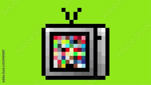 pixel art old television animation with colorful static screens