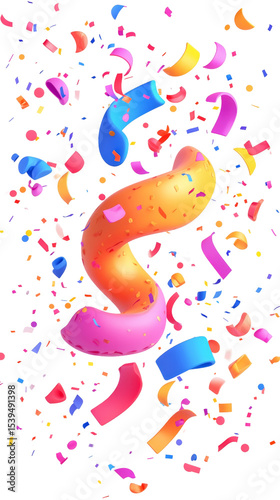 Colorful confetti and swirls celebrating party atmosphere Concept of Transparent Background  