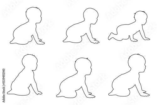 Boy and girl baby set of silhouettes icon. Vector illustration of a set of silhouettes of babies. Variety boy and girl babies design.