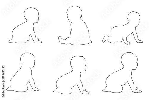 Set Of Child and Babies Silhouettes Illustration Isolated On White Background. Newborn baby child 0-1 year. Vector illustration. EPS 10