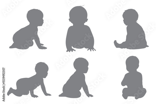 Boy and girl baby set of silhouettes icon. Vector illustration of a set of silhouettes of babies. Variety boy and girl babies design.