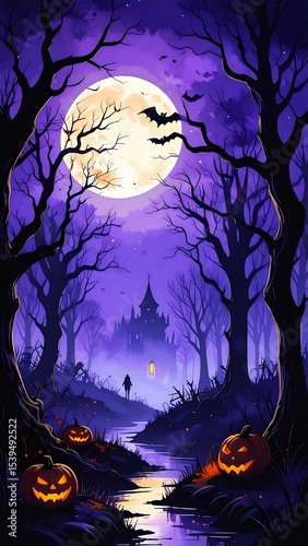 Halloween Night Forest Path.