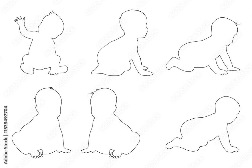 Obraz premium The silhouettes of the child 0-1 year Boy and Girl Baby. Set of Babes Silhouettes icon. Variety Design Newborn baby. Eps 10