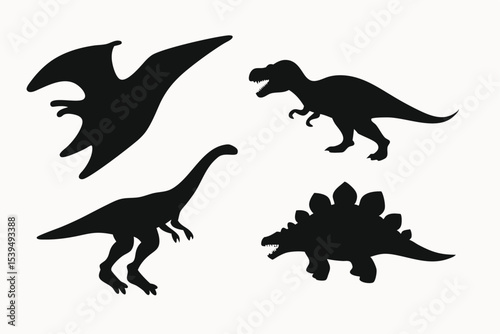 Silhouette Collection Pterodactyl, Tyrannosaurus Rex, Brachiosaurus, Stegosaurus