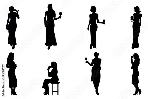 People drinking wine silhouette vector illustration
