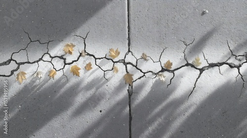 Autumn's Gentle Embrace: Leaves on a Cracked Pavement