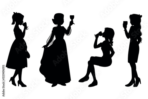 People drinking wine silhouette vector illustration