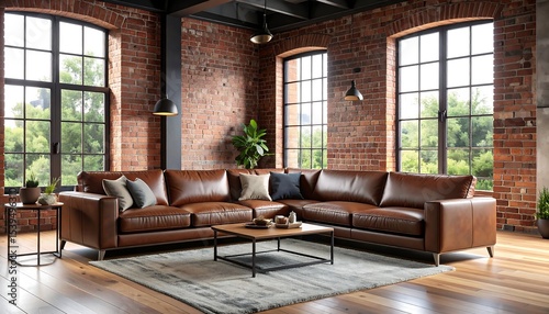 Brown Leather Sectional in Loft.