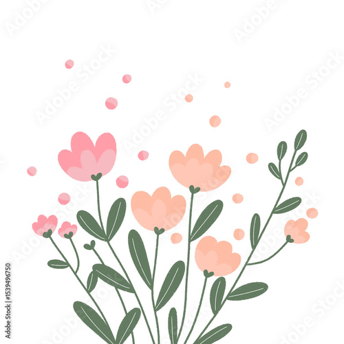 Flat Floral Illustration with Transparent Background – Cute Hand-Drawn Flowers