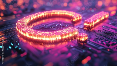 Glowing CI logo on circuit board