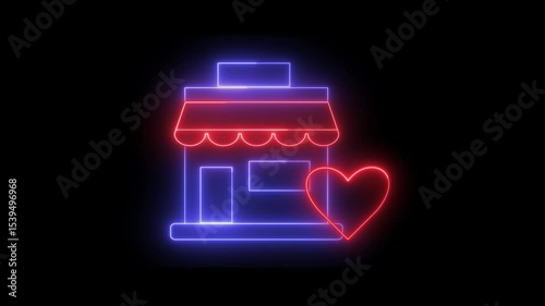 Shop icon animation with heart and neon light effect