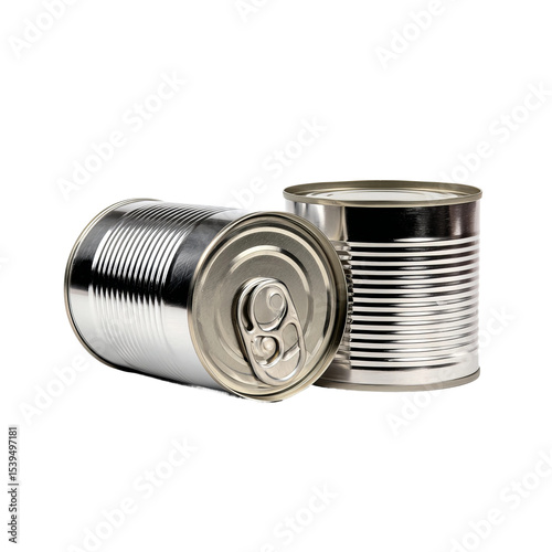 Two closed metallic cans positioned against an undefined background, suggesting a sense of ready-to-eat meals or packaged goods