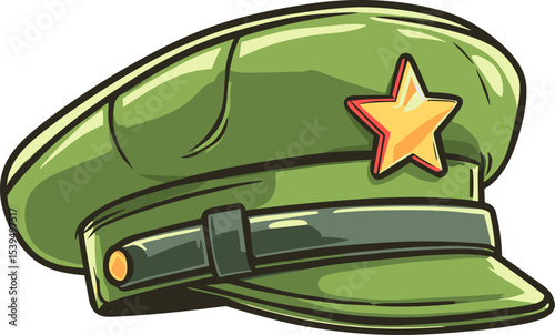Military cap with a star emblem isolated on transparent background. Vector illustration.