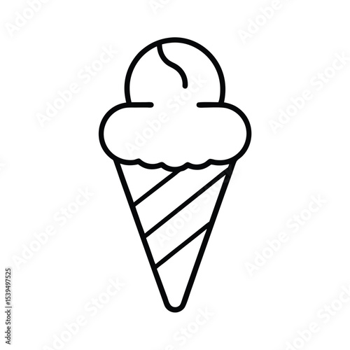 Flat Style Ice Cream Cone Bold Line Art Summer Clipart Vector