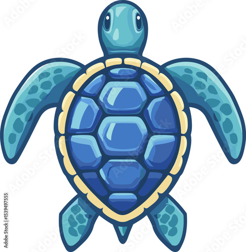 Blue turtle isolated on transparent background. Vector illustration.