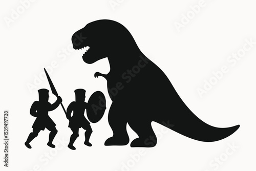 Medieval Knights Confronting a Tyrannosaurus Rex A Hilarious Silhouette Illustration