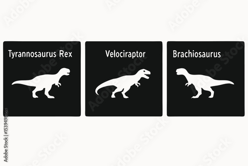 Tyrannosaurus Rex, Velociraptor, Brachiosaurus Dinosaur Silhouettes