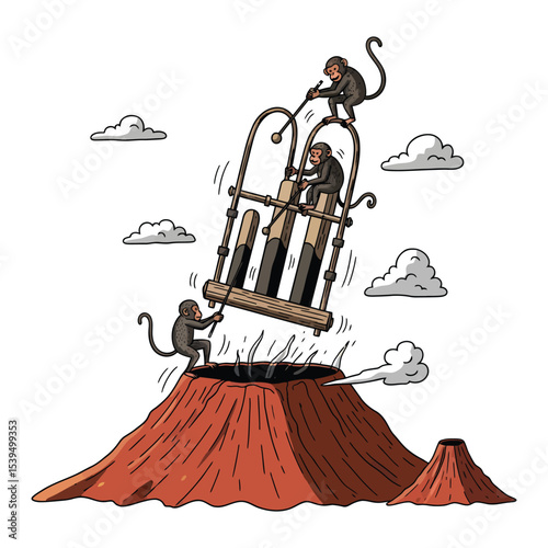 Monkeys Playing a Xylophone Over a Volcano.